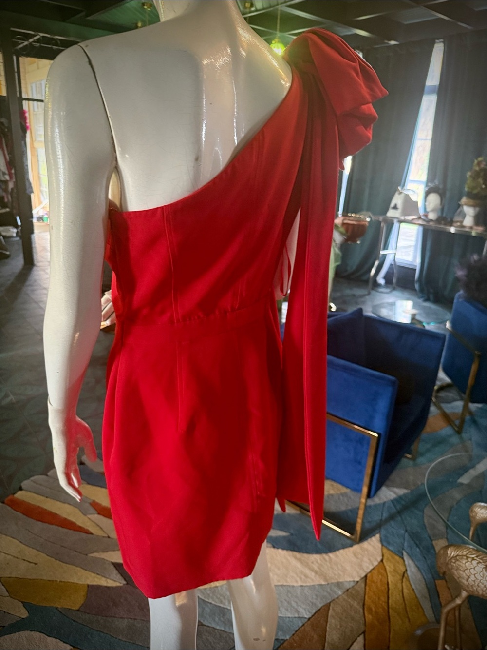 Elegant Red One-Shoulder Bow Mini Dress - Picture 7 of 7